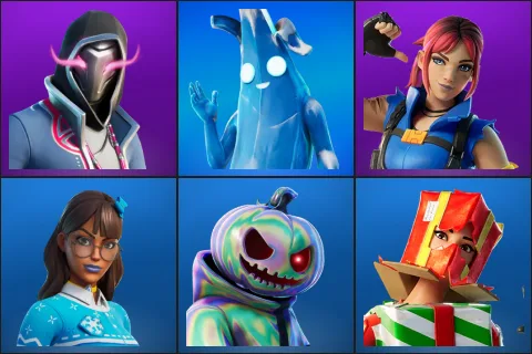 Xander, Polar Peely, Explorer Emilie, Blizzabelle, Chrome Punk, Holiday Boxy