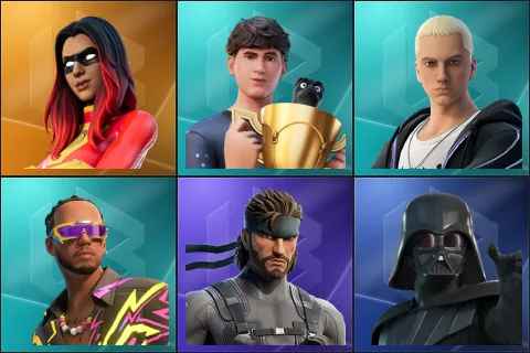 Joltara, Bugha, Slim Shady, Lewis Hamilton, Solid Snake, Darth Vader