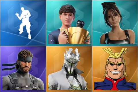 Laugh It Up, Bugha, Iconic Kim Kardashian, Solid Snake, Rogue Spider Knight, All Might