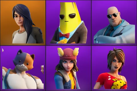Gear Specialist Maya, Agent Peely, Brutus, Meowscles, Skye, TNTina
