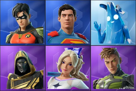Robin, Superman, Polar Peely, Blitz Knight, Haylee Skye, Killswitch