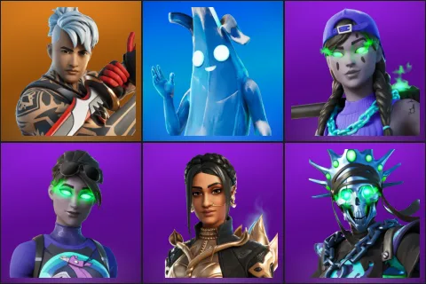 Ronin, Polar Peely, Fresh Aura, Minty Bomber, Shanta, Skellemint Oro