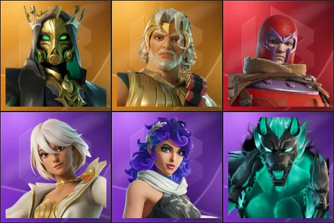 Hades, Zeus, Wastelander Magneto, Aphrodite, Artemis, Cerberus