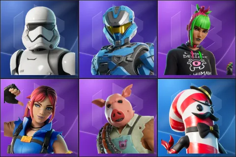 First Order Stormtrooper, UNSC Spartan, Bug Punk Sunny, Explorer Emilie, Pig the Butcher, Mr. Dappermint