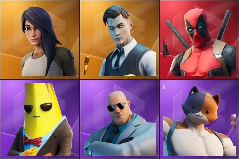 Gear Specialist Maya, Midas, Deadpool, Agent Peely, Brutus, Meowscles