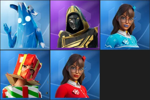 Polar Peely, Blitz Knight, Blizzabelle, Holiday Boxy, Krisabelle