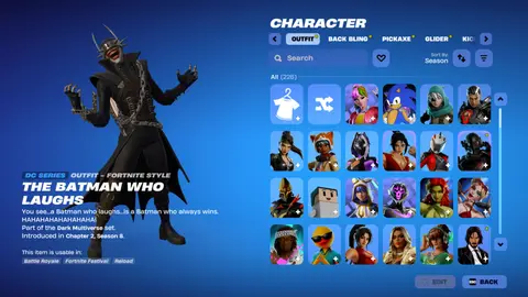 The Batman Who Laughs kostümlü Fortnite dolabı ekran görüntüsü