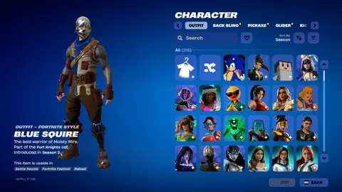 Screenshot eines Fortnite-Spinds mit Blue Squire