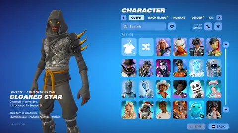 Cloaked Star kostümlü Fortnite dolabı ekran görüntüsü