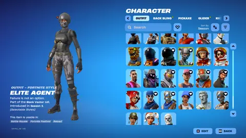 Elite Agent kostümlü Fortnite dolabı ekran görüntüsü