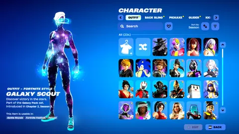 Galaxy Scout kostümlü Fortnite dolabı ekran görüntüsü