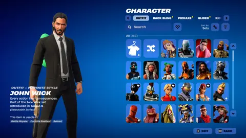 John Wick kostümlü Fortnite dolabı ekran görüntüsü