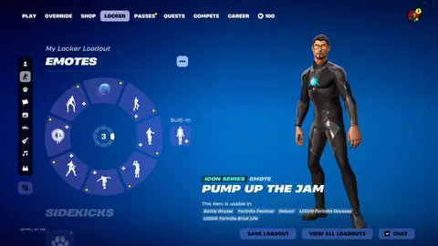 Screenshot eines Fortnite-Spinds mit Pump Up the Jam