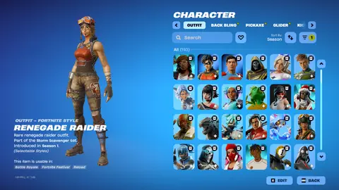 Renegade Raider kostümlü Fortnite dolabı ekran görüntüsü