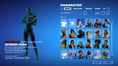Spider-Man kostümlü Fortnite dolabı ekran görüntüsü