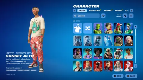 Sunset Alto kostümlü Fortnite dolabı ekran görüntüsü