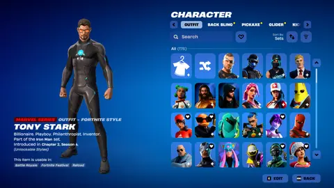Tony Stark kostümlü Fortnite dolabı ekran görüntüsü