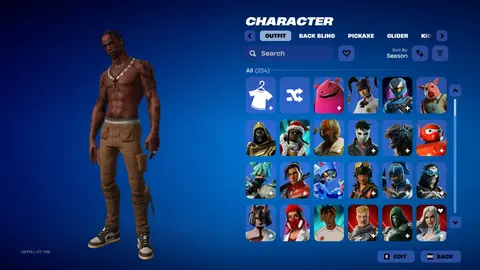 Screenshot eines Fortnite-Spinds mit Travis Scott